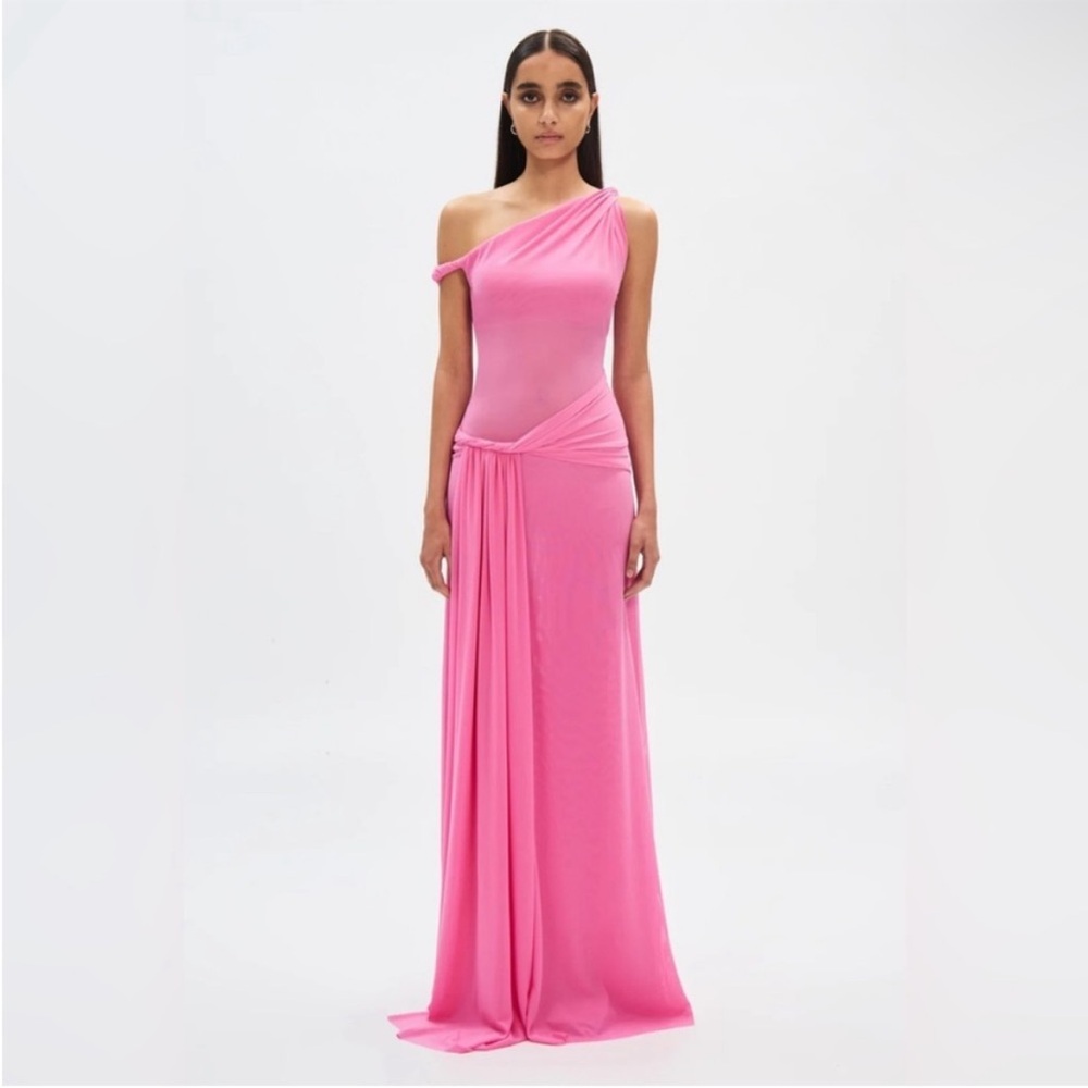 MISHA Sisal One-Shoulder Twist Mesh Maxi Dress size XS